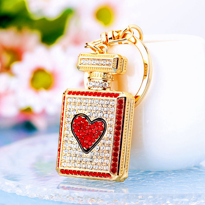 Jeweled Heart Perfume Bottle Keychains in Three Colors plus Assorted Option