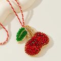 Red Beaded Cherry Charm Pendant With Rhinestone Accents view 4