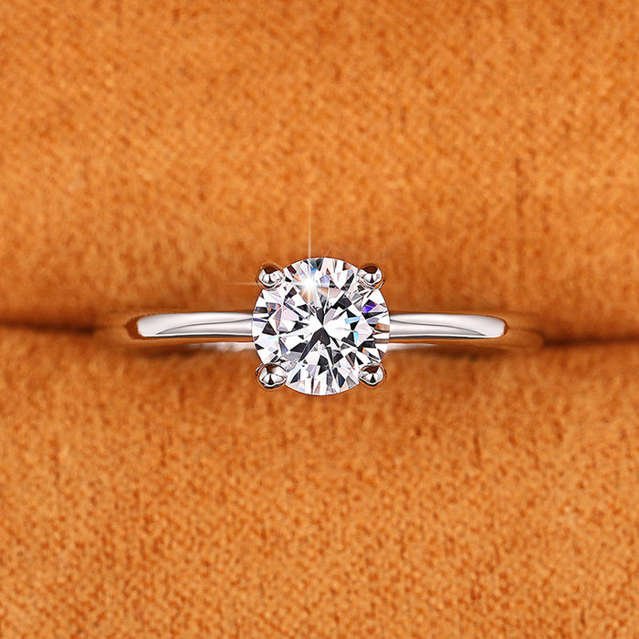 Silver Four Prong Clear Round Solitaire Ring Alloy