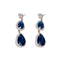 Silver Tone Blue Teardrop Necklace And Long Earrings With Halos view 5