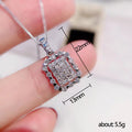 Silver Tone Rectangular Crystal Double Halo Pendant Necklace view 5