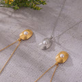 Concentric Oval Pearl Pendant Necklace Gold Silver view 3