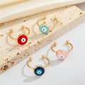 Gold Tone Round Enamel Evil Eye Adjustable Open Rings in Four Colors view 1