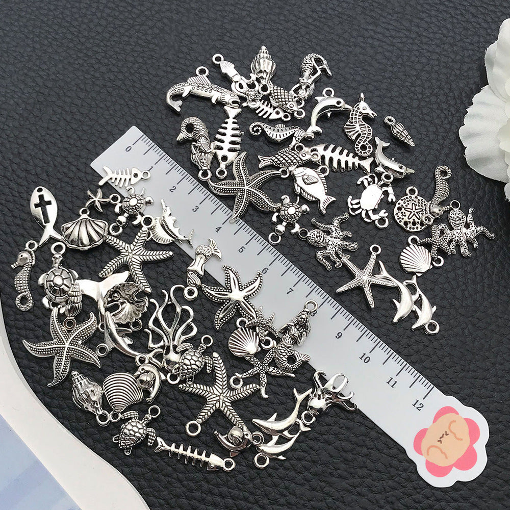Antique Silver Zinc Alloy Starfish Seahorse Charm Pendants for DIY Ocean Jewelry Making