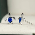 Silver Tone Blue Opal Shell Turtle Stud Earrings Pair view 3