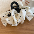 Satin Polka Dot Multi Layer Bow Hair Claw Clip Black White view 7