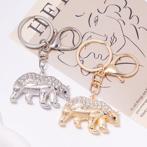 Rhinestone Polar Bear Keychain Zinc Alloy Bag Charm with Lobster Clasp
