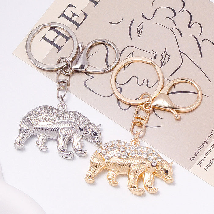 Rhinestone Polar Bear Keychain Gold Silver Metal Charm