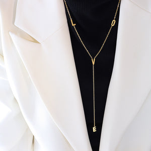 Gold LOVE Letter Y Lariat Long Sweater Chain Necklace