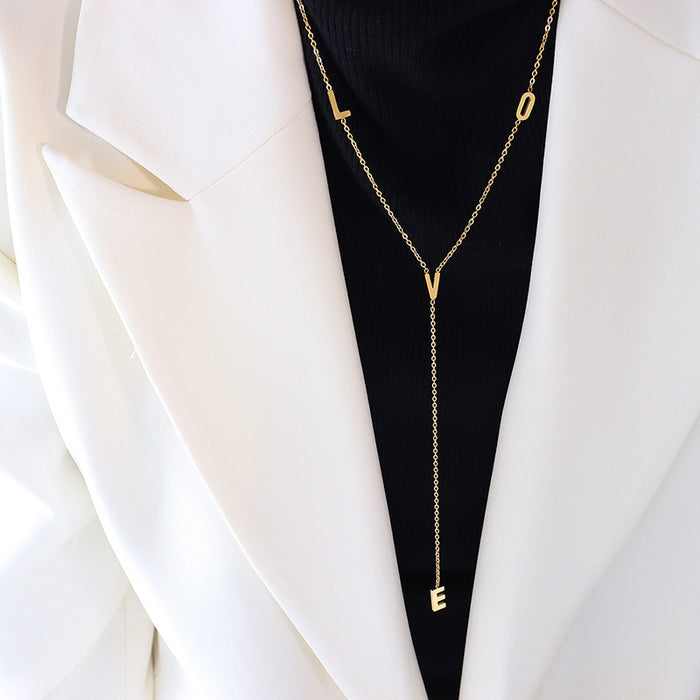 Gold LOVE Letter Y Lariat Long Sweater Chain Necklace