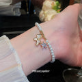 White Pearl Bracelet Pony Charm Crystal Star Gold Tone view 4