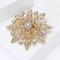 Crystal Starburst Flower Brooch Gold or Silver Filigree Pin view 3