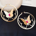 Open Circle Butterfly Hoop Earrings in Gold and Silver Tones view 7