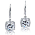 Cushion Square Crystal Leverback Drop Earrings in Silver Tone view 2