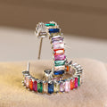 Silver Tone Multicolor Baguette CZ C-Shape Hoop Earrings view 2