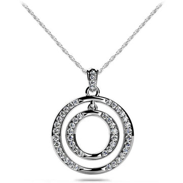 Silver Tone Crystal Double Circle Pendant Necklace
