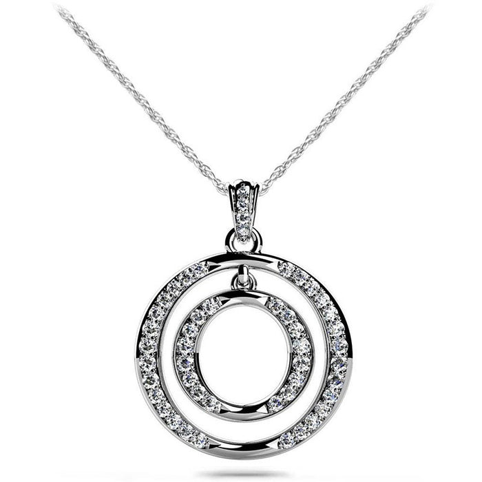 Silver Tone Crystal Double Circle Pendant Necklace