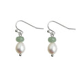 Silver Tone Green Stone White Pearl Drop Hook Earrings view 5