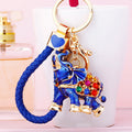 Jeweled Lucky Elephant Keychains in Red Gold and Blue with Braided Loops view 4
