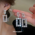 Silver Tone Crystal Open Rectangle Drop Earrings Jewelry view 3