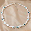 Faux Pearl and Colored Evil Eye Necklaces in Seven Colors view 9