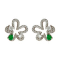 Silver Tone Clear Stone Bow Flower And Green Drop Stud Earrings view 5
