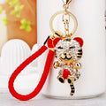 Jeweled Hugging Tiger Keychains with Braided and Bare Wrist Loops view 2
