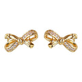 Gold Bow Stud Earrings Clear Pave Stones Star Cutouts view 5