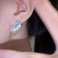 Textured Leaf and Pearl Stud Earrings in Two Tones view 4