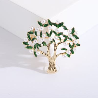 Green Leaf Tree brooch shown in front product view