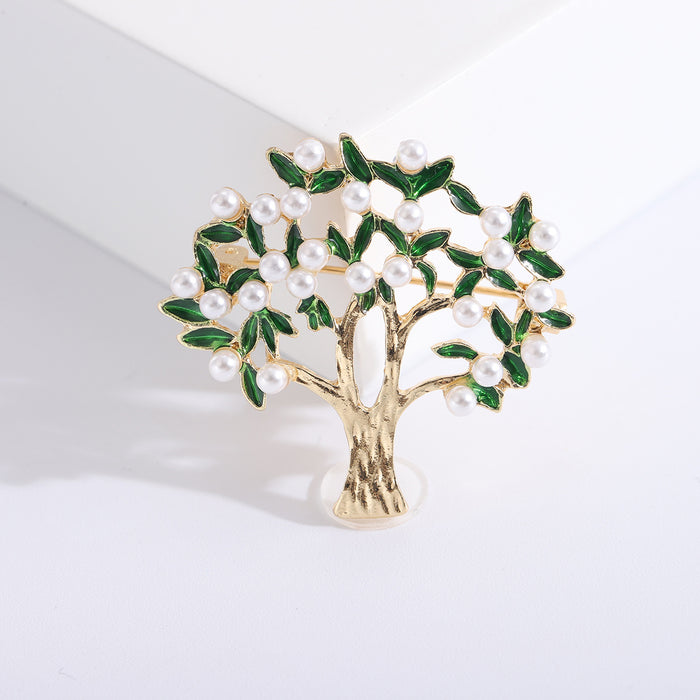 Green Leaf Tree Brooch with Gold Tone Trunk Decorative Accessory