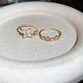 Open Flower And Band Ring Two-Piece Sets Silver Gold view 7