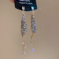 Square Crystal and Chain Tassel Stud Earrings in Four Colors view 8