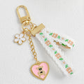 Floral Fabric Strap Keychain With Enamel Daisy And Heart Charms view 10