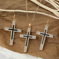Gold Tone Crystal Outline Black Cross Necklace and Hook Earrings view 1