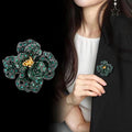 Green Peony Crystal Two Designs Metal Brooch Pin for Jackets and Lapels view 4