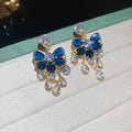 Blue and Green Crystal Floral Chandelier Stud Earrings view 1