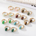 Gold Tone Natural Stone Bead Huggie Hoop Earrings in Seven Colors view 1