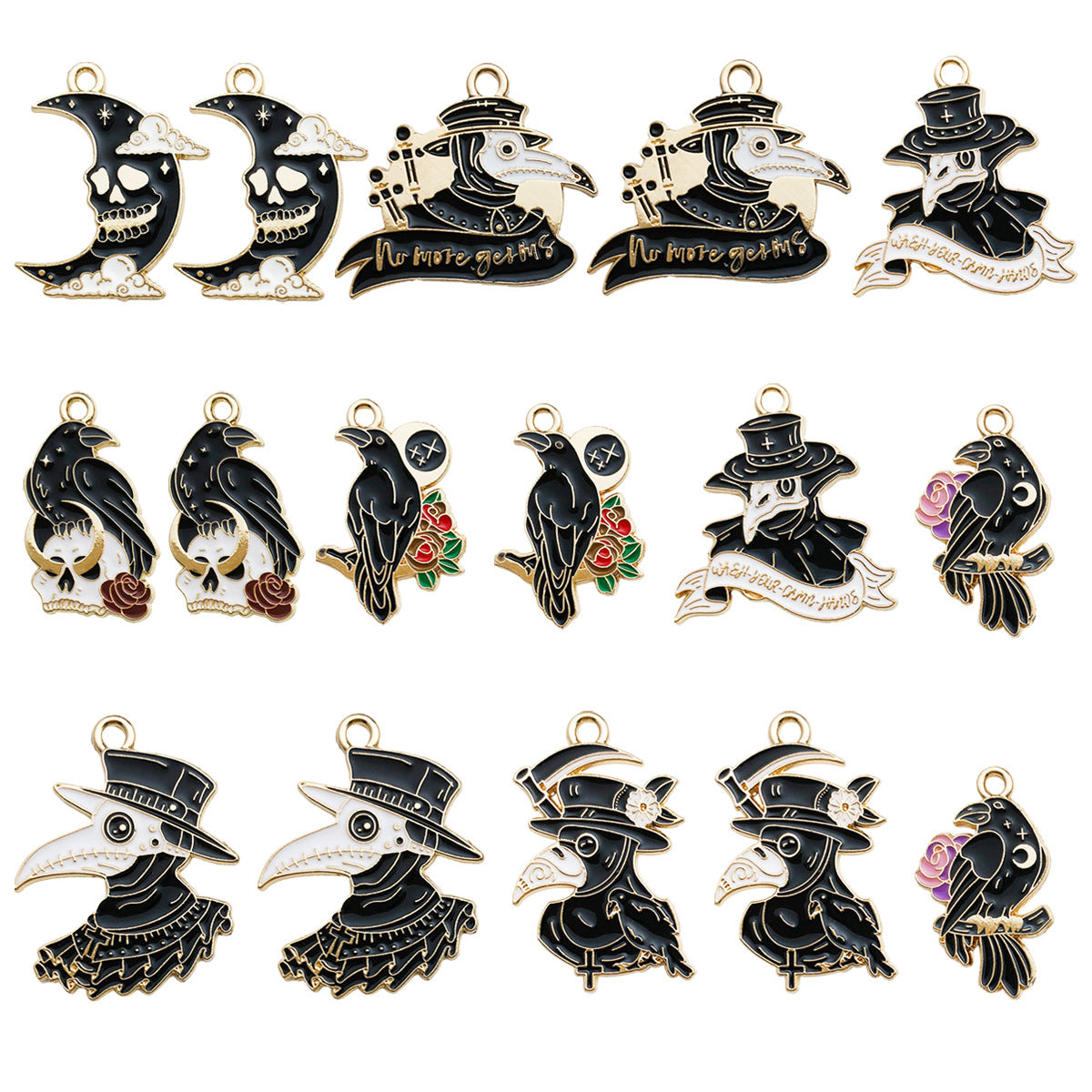 Enamel Zinc Alloy Halloween Skull Moon Crow Charm Pendant for DIY Bracelet Jewelry Making