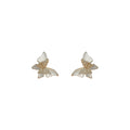 White Enamel Butterfly Stud Earrings Gold Pavé Body view 5