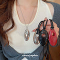 Silver Chain Glossy Oval Open Pendant Necklace Adjustable view 1