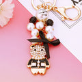 Pearl Fashion Bear Keychains in Black and Red with Gold Tone Hardware view 3