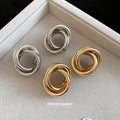 Interlocking Triple Ring Gold And Silver Tone Stud Earrings view 2
