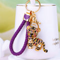 Multicolor Jeweled Tiger Keychain with Gold Tone Key Hardware view 4