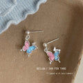 Silver Ball Stud Pink Blue Enamel Butterfly Drop Earrings view 4