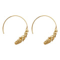 Gold Tone Sculpted Wheat Ear Curved Hook Earrings For Women view 5