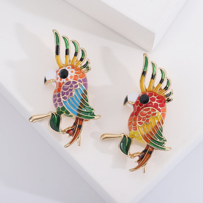 Enamel Cockatoo Bird Brooch for Jackets Scarves and Coats