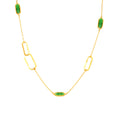 Long Gold Link Chain Necklace Czech Glass Oval Stations view 5