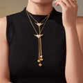 Angel Wing Heart Zircon Lariat Necklace Gold Steel view 2