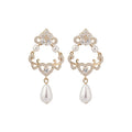 Gold Pearl Teardrop Necklace And Crystal Heart Drop Earrings view 5